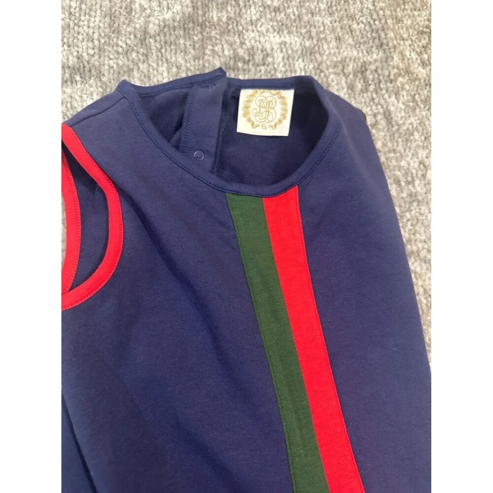 EUC The Beaufort Bonnet Co. Navy Sleeveless Dress with Red & Green Stripe 7